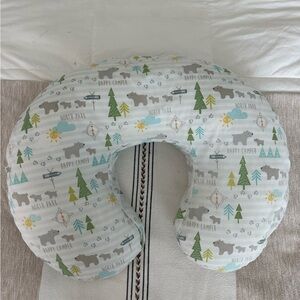 Nursery Nursing Pillow Cover - Forest Camp Print in Gray, Green, Yellow, Blue